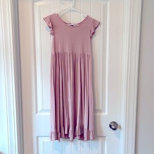 Pretty Blush Pink Girls Long Ruffle Dress, sz 10/12